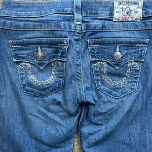 True Religion Rhinestone Straight Cut Size 26 Blue Made In USA Womens
